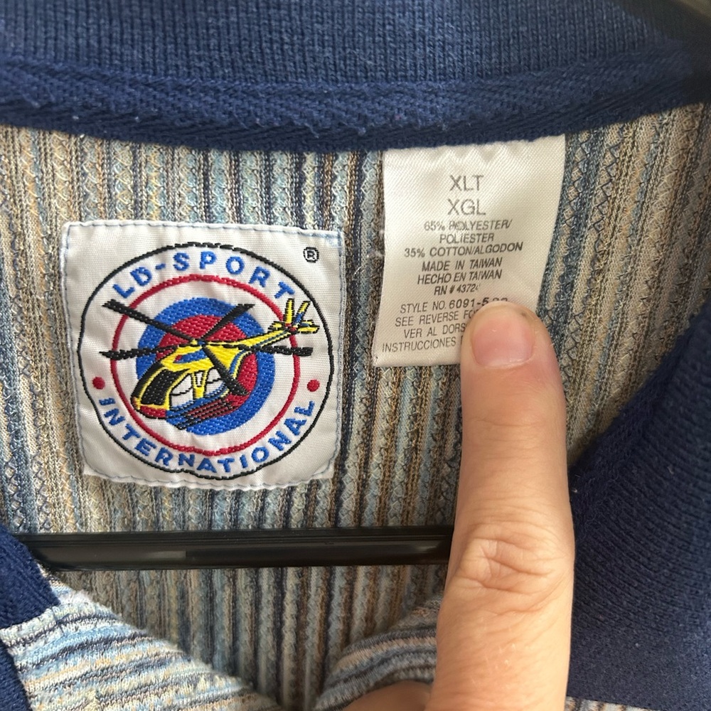 LD-Sport International Mens XLT Polo Shirt Vintage Striped Knit Blue Gray - Picture 2 of 3